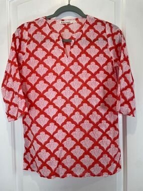 Roller Rabbit Scallop Print Orange and Pink Tunic Top Girls Size 8